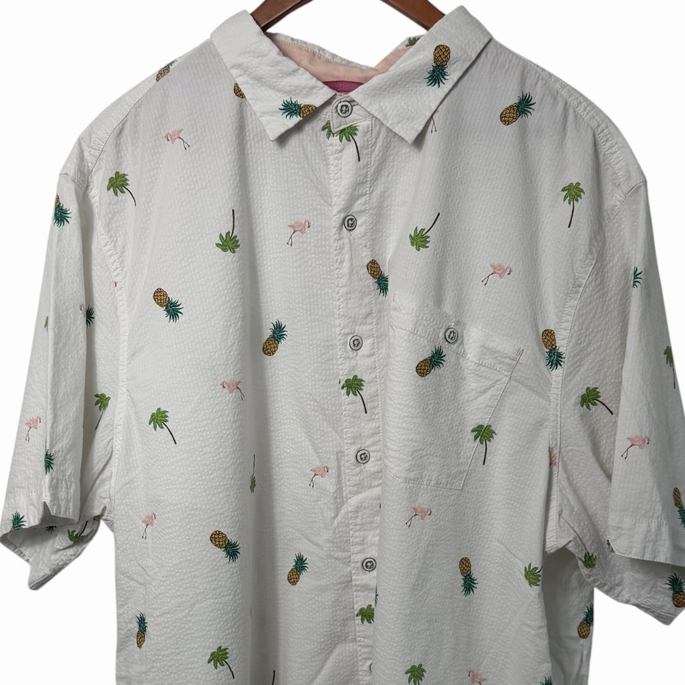 Tommy Bahama Nova Wave Shirt Mens XXL Tall Pineapple Flamingo Tropical Seersucke